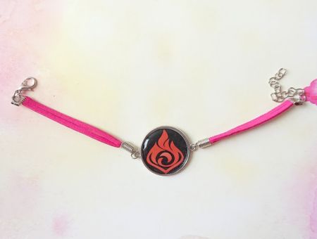 Браслет №006-0035-2 Genshin Impact Піро (на чорному) замшевий з кабошоном 25 мм