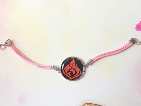 Браслет №006-0035-2 Genshin Impact Піро (на чорному) замшевий з кабошоном 25 мм