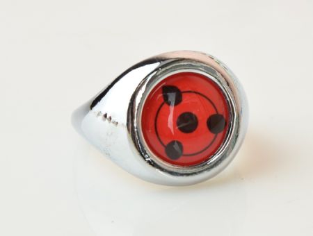 Кільце перстень Naruto Sharingan, колір платина з червоним кабошоном №001-07