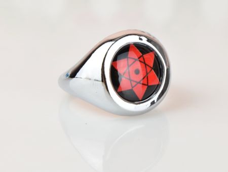 Кільце перстень Naruto Sasuke, колір платина з червоним кабошоном №001-01