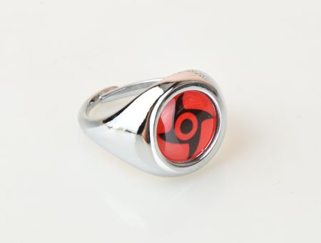 Кільце перстень Naruto Itachi, колір платина з червоним кабошоном №001-02