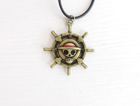 Кулон One Piece штурвал с черепом  №0026 на кожаном шнурке