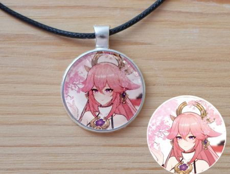 Кулон Яе Міко Genshin Impact №945-0205 , 25мм, з чорним шнурком