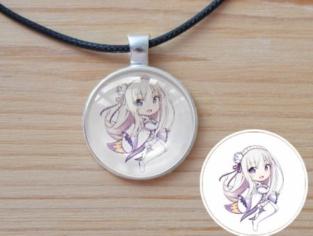 Кулон Емілія Ре: Зеро Re Zero №945-0214 , 25мм, з чорним шнурком