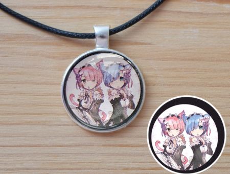 Кулон Рем та Рам Ре: Зеро Re Zero №945-0217 , 25мм, з чорним шнурком