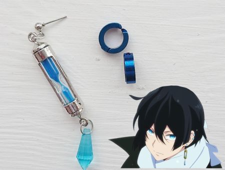 Серьга и 2 клипсы Ванітас Vanitas no Carte №0048 (платина и синий)