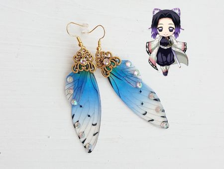Сережки Крила синьо-прозорі Шінобу Кочо Demon Slayer №0060