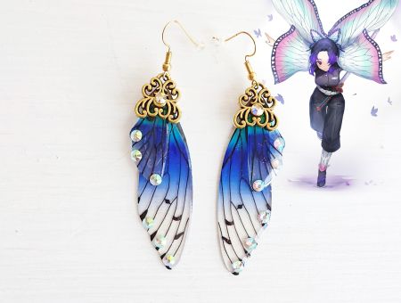 Сережки Крила зелено-сині Шінобу Кочо Demon Slayer №0061