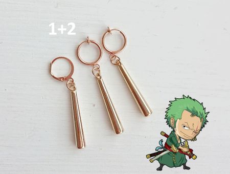 Сережка та кліпси Зоро Ван Піс №0059 золотий колір, 1+2 шт для косплею