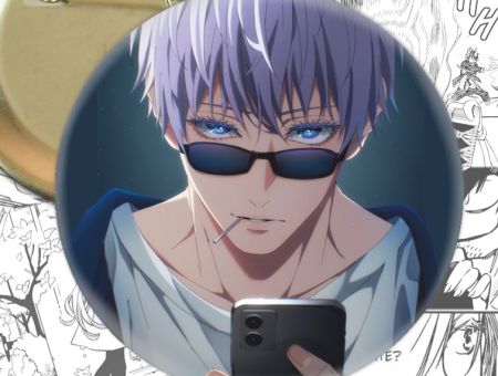 Круглый значок Годжо Магическая Битва Jujutsu Kaisen 004469
