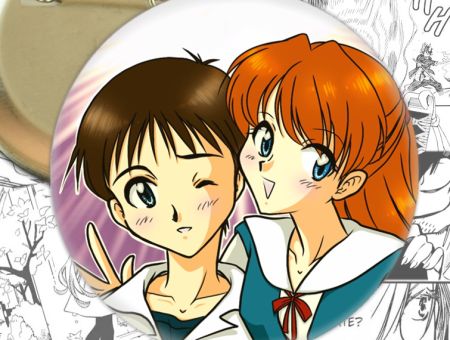 Значок аниме Evangelion Синдзи и Аска 002059