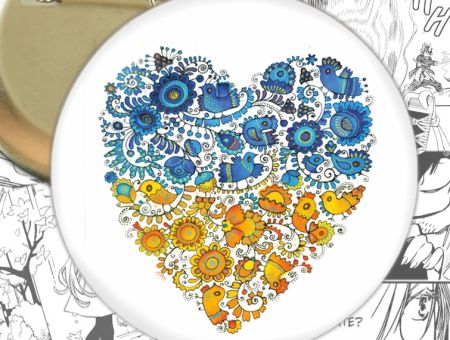 Значок Серце в квітковий візерунок 002664 Ukrainian patriotic 