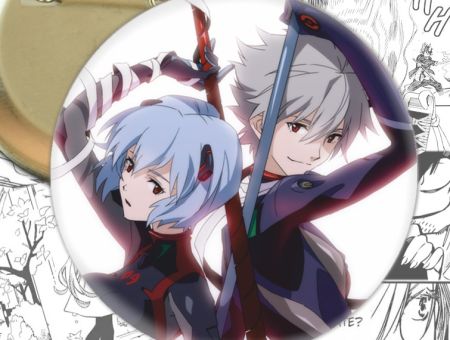 круглый значок аниме Evangelion Каору и Рей  002758 