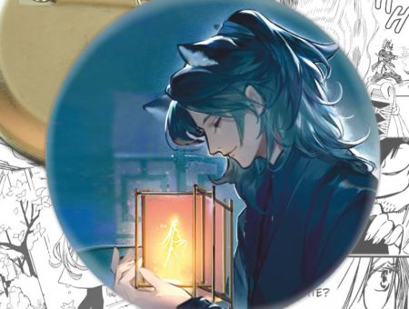 Значок Хаскі та його Вчитель Білий Кіт 003150