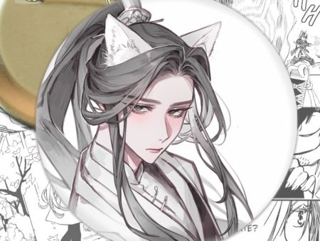 Значок Хаскі та його Вчитель Білий Кіт 003153