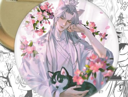 Значок Хаскі та його Вчитель Білий Кіт 003158