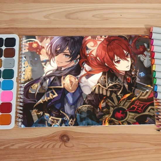 Альбом для рисования №0013 А4 Genshin Impact  мікс 15 сторінок 160 г/м + 5 сторінок 200г/м