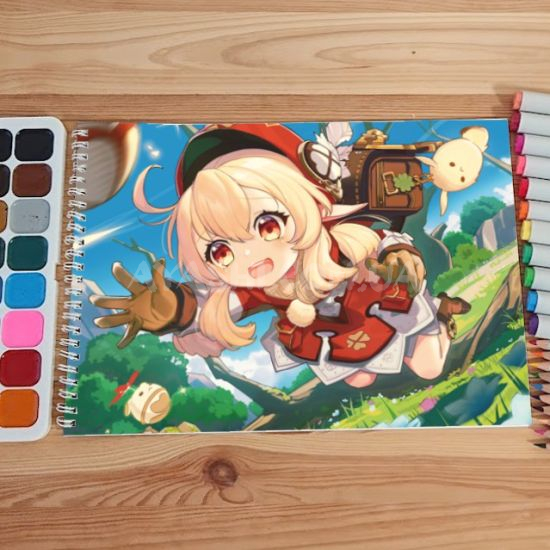 Альбом для рисования №0014 А4 Genshin Impact  мікс 15 сторінок 160 г/м + 5 сторінок 200г/м