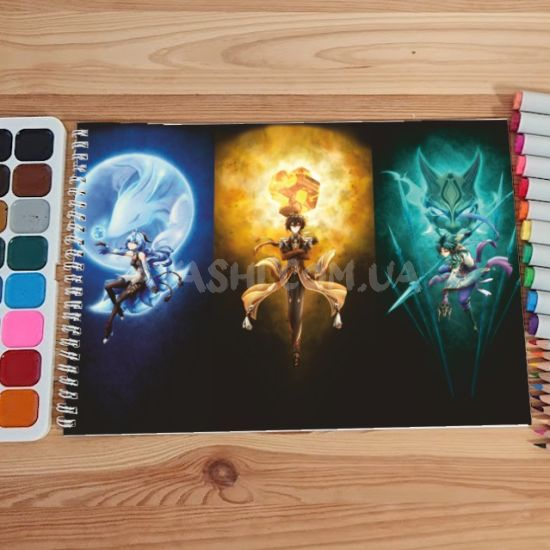 Альбом для рисования №0017 А4 Genshin Impact  мікс 15 сторінок 160 г/м + 5 сторінок 200г/м
