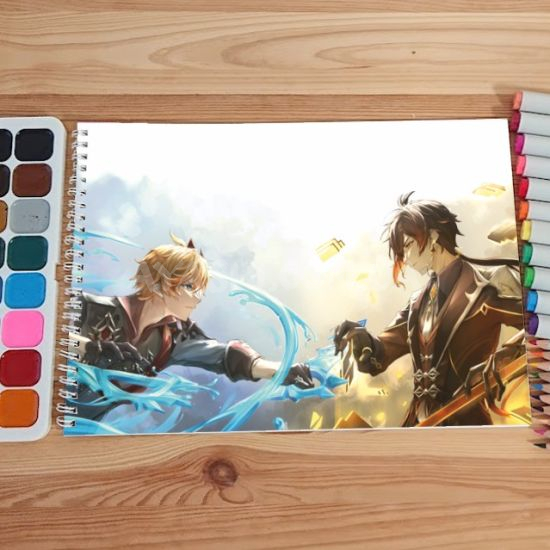 Альбом для рисования №0023 А4 Genshin Impact  Мікс 15 сторінок 160 г/м + 5 сторінок 200г/м