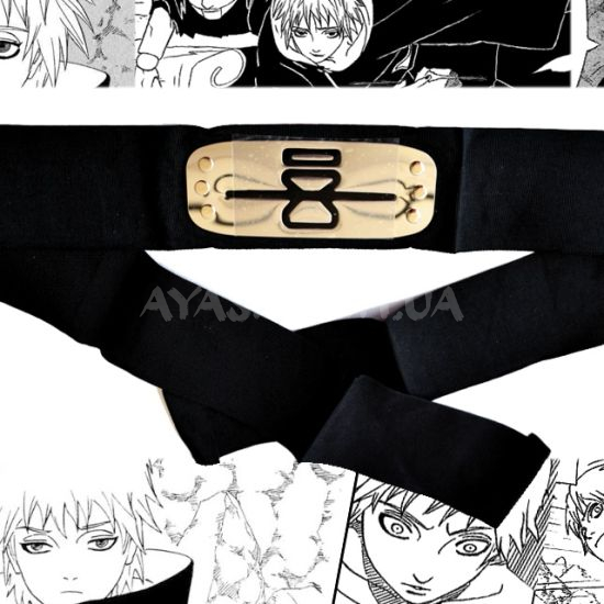 Повязка Наруто черная с металической вставкой, с Перечеркнутым знаком Скрытого Песка Повязка Наруто черная с металической вставкой, с Перечеркнутым знаком Скрытого Песка