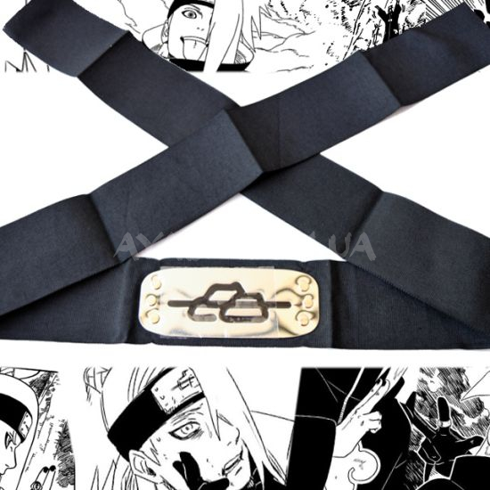 Повязка Наруто черная с металической вставкой, с Перечеркнутым знаком Скрытого Камня Повязка Наруто черная с металической вставкой, с Перечеркнутым знаком Скрытого Камня