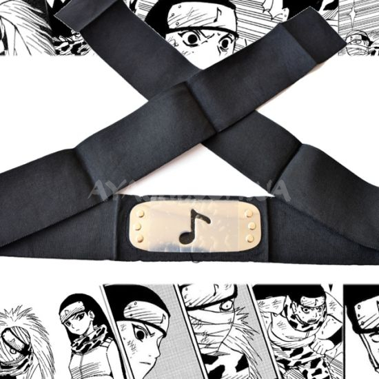 Пов'язка Наруто чорна з металевою вставкою, зі знаком Прихованого Звуку Пов'язка Наруто чорна з металевою вставкою, зі знаком Прихованого Звуку