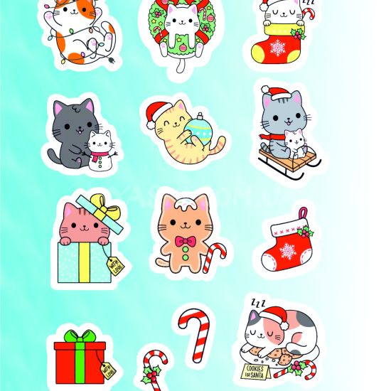 Наліпки Новорічні котики 005 Наліпки Новорічні котики 005