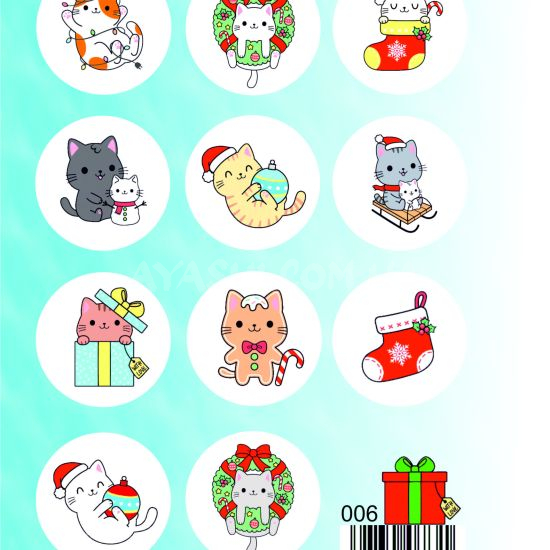 Наклейки Новогодние котики 006 (круги) Наклейки Новогодние котики 006 (круги)