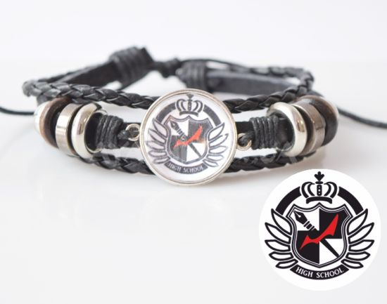 Браслет №004-0002 Danganronpa , потрійний чорний з кабошоном 20 мм Браслет №004-0002 Danganronpa , потрійний чорний з кабошоном 20 мм