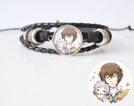 Браслет №004-0005 Bungo Stray Dogs Дазай, тройной чёрный с кабошоном 20 мм Браслет №004-0005 Bungo Stray Dogs Дазай, тройной чёрный с кабошоном 20 мм