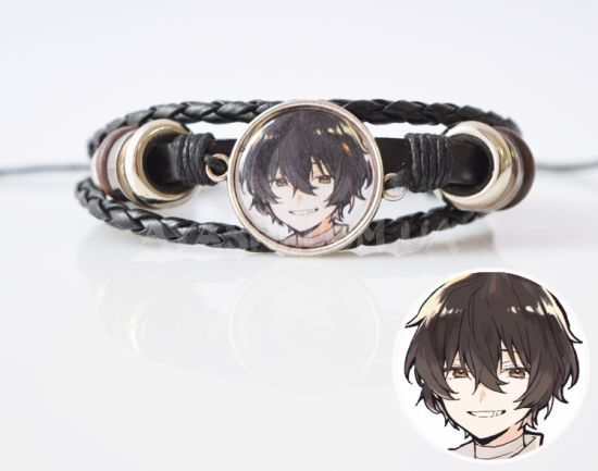 Браслет №004-0009 Bungo Stray Dogs Дазай, потрійний чорний з кабошоном 20 мм Браслет №004-0009 Bungo Stray Dogs Дазай, потрійний чорний з кабошоном 20 мм
