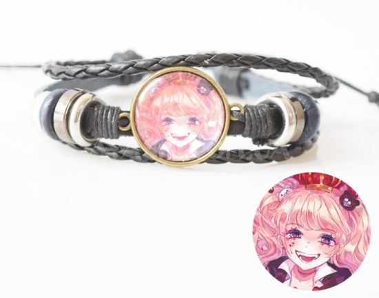 Браслет №004-0014 Danganronpa  Джунко Эношима , тройной чёрный с кабошоном 20 мм Браслет №004-0014 Danganronpa  Джунко Эношима , тройной чёрный с кабошоном 20 мм