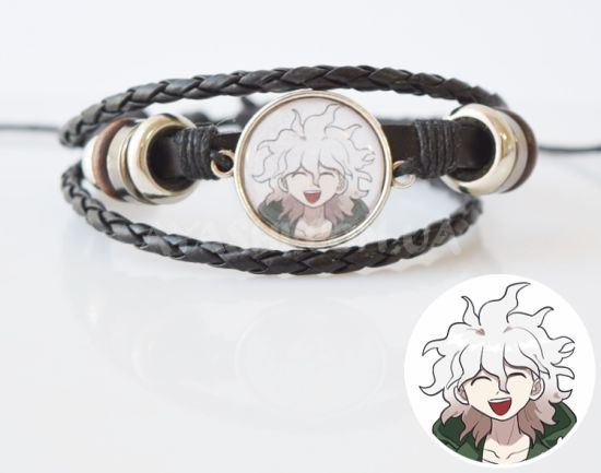 Браслет №004-0016 Danganronpa Нагіто ,  потрійний чорний з кабошоном 20 мм Браслет №004-0016 Danganronpa Нагіто ,  потрійний чорний з кабошоном 20 мм