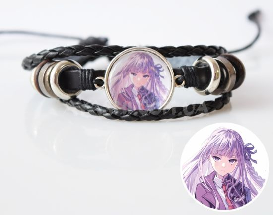 Браслет №004-0017 Danganronpa Кьоко Кірігірі,  потрійний чорний з кабошоном 20 мм Браслет №004-0017 Danganronpa Кьоко Кірігірі,  потрійний чорний з кабошоном 20 мм