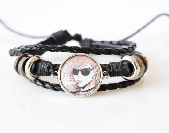 Браслет №004-0023 Yarichin Club тройной чёрный с кабошоном 20 мм Браслет №004-0023 Yarichin Club тройной чёрный с кабошоном 20 мм