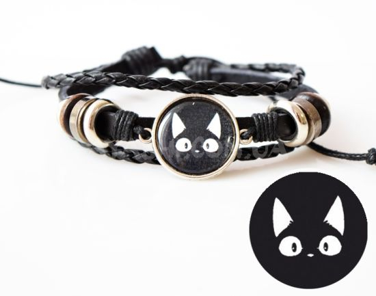 Браслет №004-0027 Kiki's Delivery Зизи , тройной чёрный с кабошоном 20 мм Браслет №004-0027 Kiki's Delivery Зизи , тройной чёрный с кабошоном 20 мм