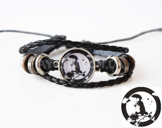 Браслет №004-0028 Totoro тройной чёрный с кабошоном 20 мм Браслет №004-0028 Totoro тройной чёрный с кабошоном 20 мм
