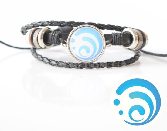 Браслет №004-0029-1 Genshin Impact Гидро (на белом), тройной чёрный с кабошоном 20 мм Браслет №004-0029-1 Genshin Impact Гидро (на белом), тройной чёрный с кабошоном 20 мм