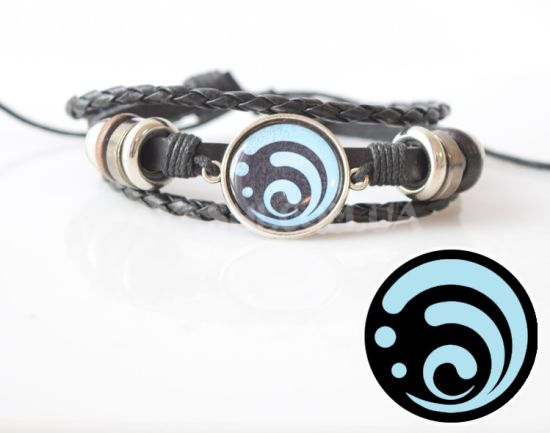 Браслет №004-0029-1 Genshin Impact Гидро (на черном), тройной чёрный с кабошоном 20 мм Браслет №004-0029-1 Genshin Impact Гидро (на черном), тройной чёрный с кабошоном 20 мм