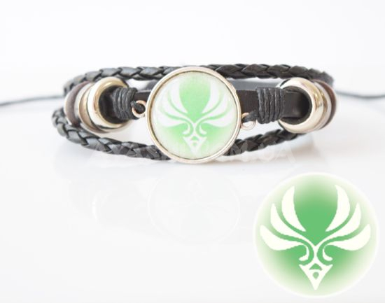 Браслет №004-0030-1 Genshin Impact Анемо (на белом), тройной чёрный с кабошоном 20 мм Браслет №004-0030-1 Genshin Impact Анемо (на белом), тройной чёрный с кабошоном 20 мм