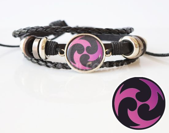 Браслет №004-0032-2 Genshin Impact Електро (пурпуровий) потрійний  чорний з кабошоном 20 мм Браслет №004-0032-2 Genshin Impact Електро (пурпуровий) потрійний  чорний з кабошоном 20 мм