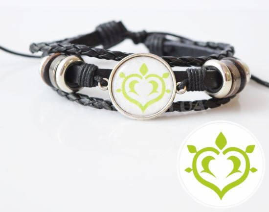 Браслет №004-0033-1 Genshin Impact Дендро (на белом), тройной чёрный с кабошоном 20 мм Браслет №004-0033-1 Genshin Impact Дендро (на белом), тройной чёрный с кабошоном 20 мм