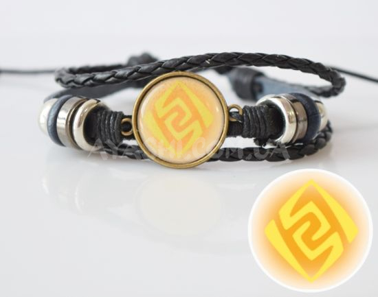 Браслет №004-0034-1 Genshin Impact Гео (на жовтому) потрійний  чорний з кабошоном 20 мм Браслет №004-0034-1 Genshin Impact Гео (на жовтому) потрійний  чорний з кабошоном 20 мм