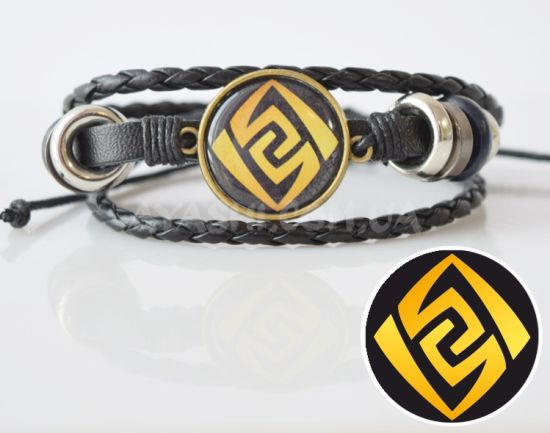 Браслет №004-0034-2 Genshin Impact Гео (на черном), тройной чёрный с кабошоном 20 мм Браслет №004-0034-2 Genshin Impact Гео (на черном), тройной чёрный с кабошоном 20 мм