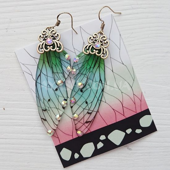 Серьги №0041 Крылья зелено-голубые, тема Kimetsu no Yaiba  Серьги №0041 Крылья зелено-голубые, тема Kimetsu no Yaiba 