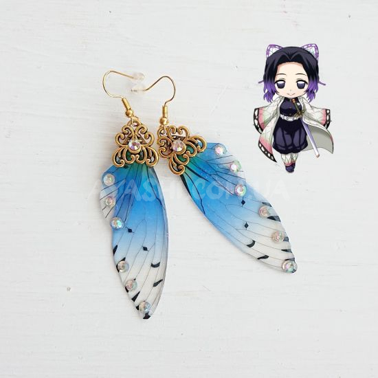 Серьги Крылья сине-прозрачные (стразы), тема Kimetsu no Yaiba №0060 Серьги Крылья сине-прозрачные (стразы), тема Kimetsu no Yaiba №0060
