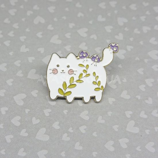 Значок PIN-0007-90 білий кіт з грибочками Значок PIN-0007-90 білий кіт з грибочками